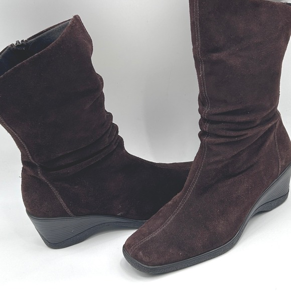 G H Bass Shoes - GH Bass Ganelle Brown Suede Wedge Mid Calf Boots Women's Size 8M Heritage Style